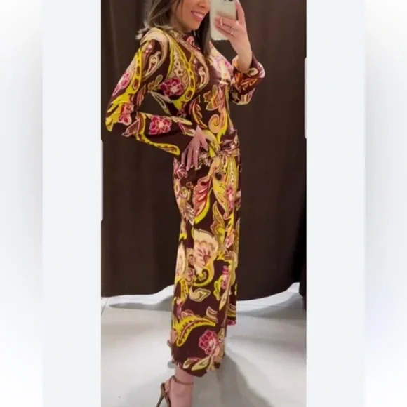 Zara NWT printed midi dress long sleeve 2459/127 - Picture 2 of 6